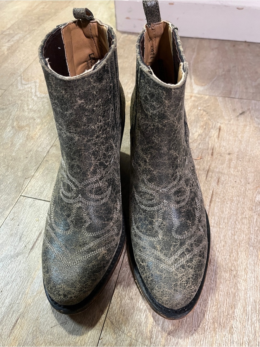 Lucchese Distressed Grey Western Ankle Boots